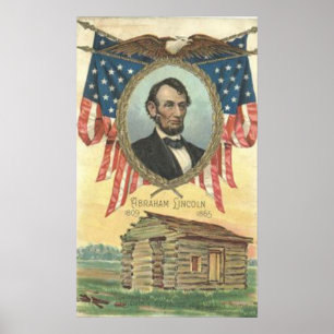 Abe Lincoln Cabin Vintage Poster