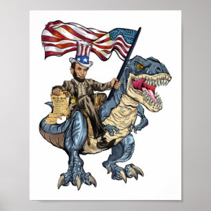 Abe Lincoln Murica T- Rex Funny 4. July USA Fl Poster