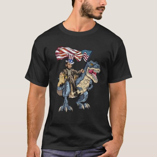 Abe Lincoln Murica T Rex Funny 4th July USA T-Shirt (Vorderseite)