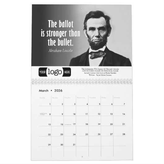 Abe Lincoln Quotes - Werbung für Firmenlogos Kalender (Mär 2026)