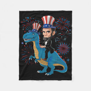 Abe Lincoln reitet auf einem Dinosaurier Lustiger Fleecedecke