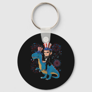 Abe Lincoln reitet auf einem Dinosaurier Lustiger Schlüsselanhänger