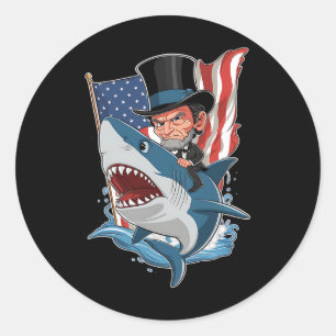 Abe Lincoln reitet auf Hai Toll 4. Juli Gr Runder Aufkleber