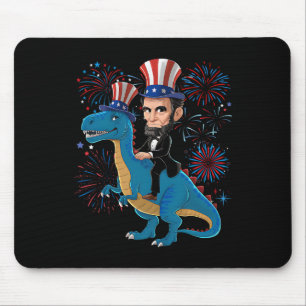 Abe Lincoln Riding A Dinosaur Funny 4. Juli Fi Mousepad
