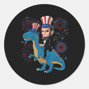 Abe Lincoln Riding A Dinosaur Funny 4. Juli Fi Runder Aufkleber