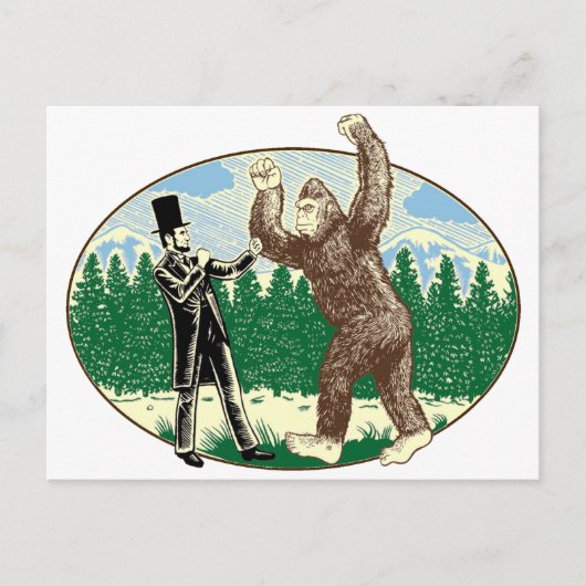 ABE LINCOLN: SASQUATCH HUNTER - Funny Bigfoot Logo Postkarte (Vorderseite)
