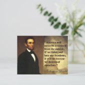 Abe Lincoln Zitat: "Amerika wird nie..." Postkarte (Stehend Vorderseite)