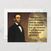 Abe Lincoln Zitat: "Amerika wird nie..." Postkarte (Vorne/Hinten)