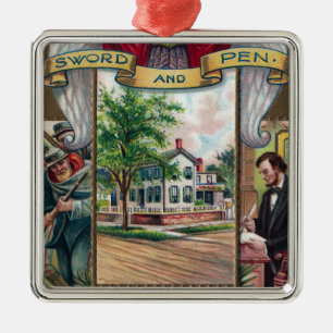 Abe Lincolns Springfielder Wohnhaus Vintage Silbernes Ornament