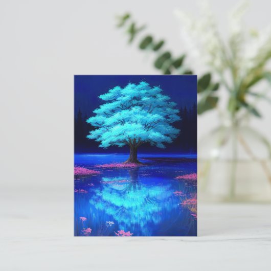 Abend am bezaubernden Blauen Baum Postkarte (Stehend Vorderseite)