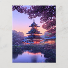 Abend am Riverside Tempel Postkarte
