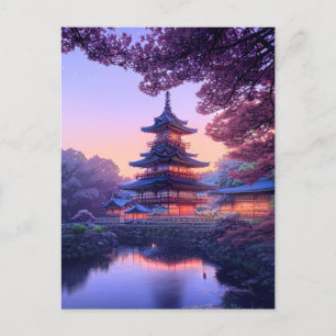 Abend am Riverside Tempel Postkarte