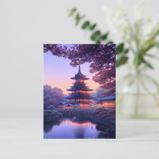 Abend am Riverside Tempel Postkarte (Stehend Vorderseite)