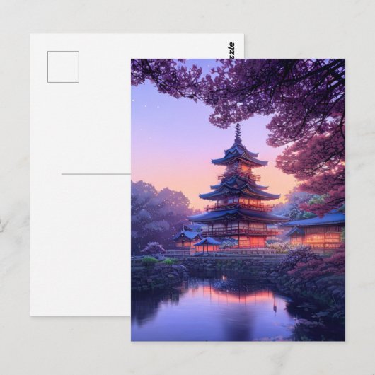 Abend am Riverside Tempel Postkarte (Vorne/Hinten)