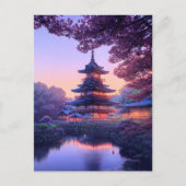 Abend am Riverside Tempel Postkarte (Vorderseite)