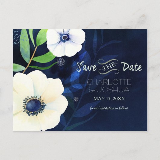 Abend Anemones Wedding Save the Date Ankündigungspostkarte (Vorderseite)