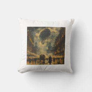 Abend Ankunft - Eine Steampunk Street Szene Kissen