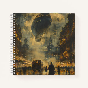 Abend Ankunft - Eine Steampunk Street Szene Notizblock