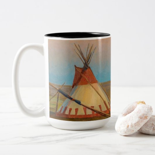 Abend auf der Reservierung für Blackfeet durch Dix Zweifarbige Tasse (Mit Donut)