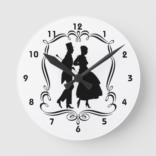 Abend aus Silhouetten von Menschen und Frauen Runde Wanduhr (Vorderseite)