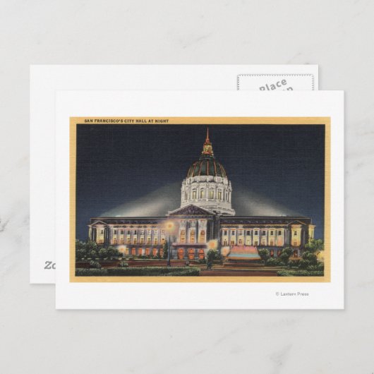 Abend Aussicht auf das Rathaus Postkarte (Vorne/Hinten)