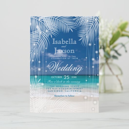 Abend Beach Hochzeit Einladung (Stehend Vorderseite)