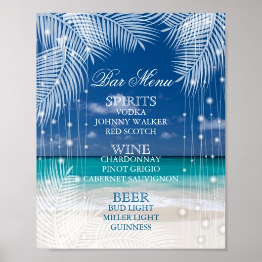 Abend Beach Wedding - Bar Menu Poster (Vorne)