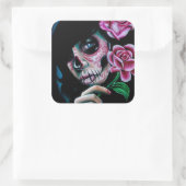 Abend Bloom Day of the Dead Sugar Skull Girl Quadratischer Aufkleber (Tasche)