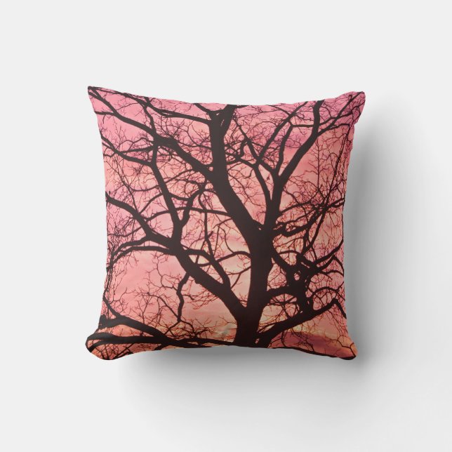 Abend Blush Tree Silhouette Kissen Für Draußen (Vorderseite)