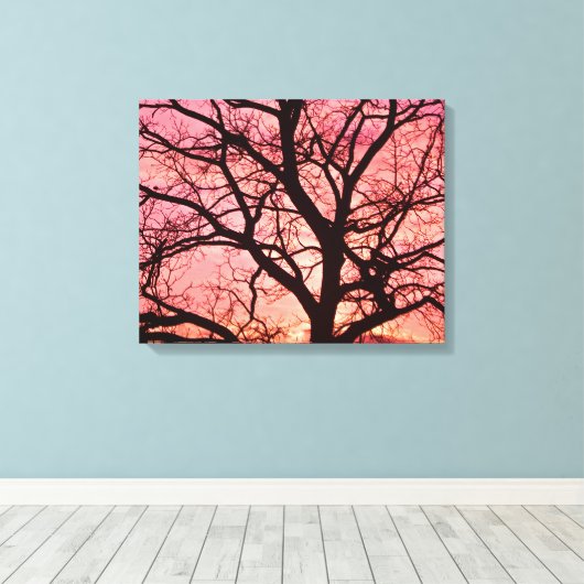 Abend Blush Tree Silhouette Leinwanddruck (Insitu (Holzboden))