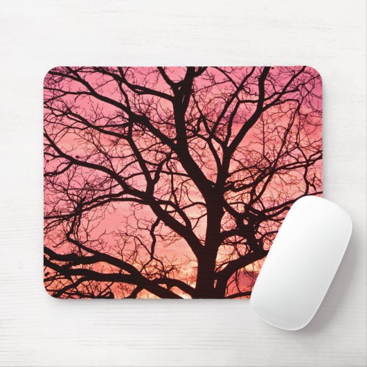 Abend Blush Tree Silhouette Mousepad (Mit Mouse)
