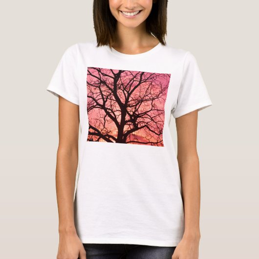 Abend Blush Tree Silhouette T-Shirt (Vorderseite)