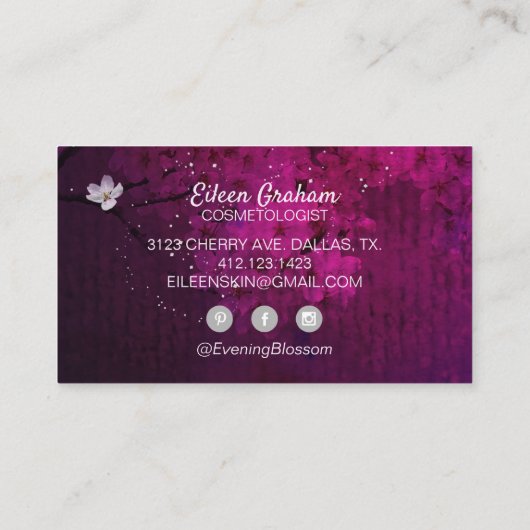 Abend Cherry Blossom Berufliche Hautpflege Visitenkarte (Rückseite)