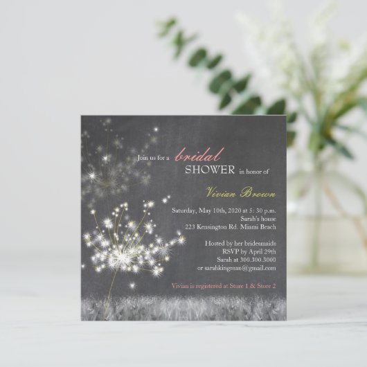 Abend Dandelion Chalkboard Brautparty Einladung (Stehend Vorderseite)