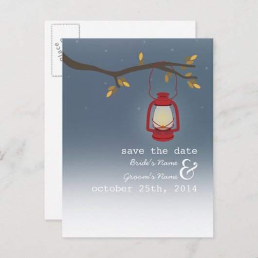 Abend der Öllampe im Freien Save the Date fallen Ankündigungspostkarte (Vorne/Hinten)