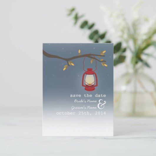 Abend der Öllampe im Freien Save the Date fallen Ankündigungspostkarte (Stehend Vorderseite)