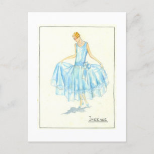 Abend Dress Sketch von Bernard et C.ie 1928 Postkarte