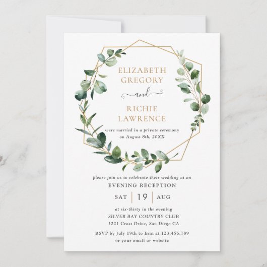Abend Empfang Greenery Geometric Wedding Einladung (Vorderseite)