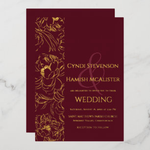 Abend Floral Burgundy Wedding Foil Folieneinladung