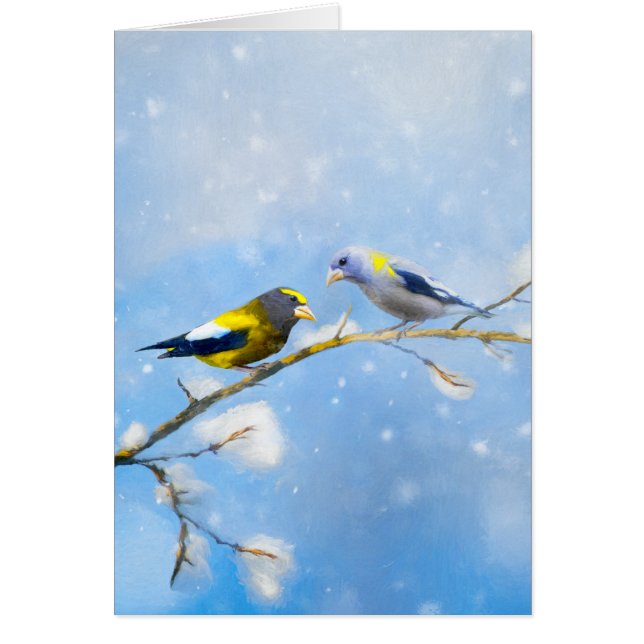Abend Grosbeak Malerei - Niedliche Original Hunde  (Vorne)