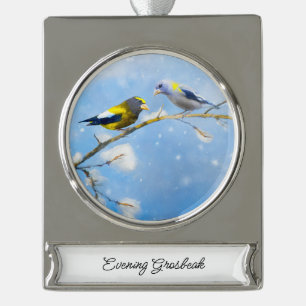 Abend Grosbeak Malerei - Niedliche Original Hunde  Banner-Ornament Silber