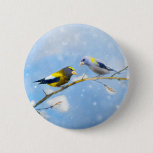 Abend Grosbeak Malerei - Niedliche Original Hunde  Button