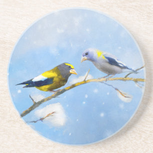 Abend Grosbeak Malerei - Niedliche Original Hunde Getränkeuntersetzer
