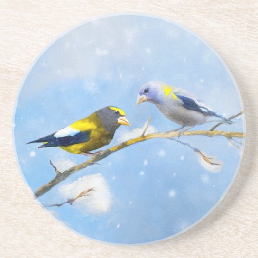 Abend Grosbeak Malerei - Niedliche Original Hunde  Getränkeuntersetzer (Vorne)