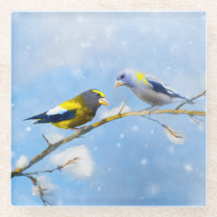 Abend Grosbeak Malerei - Niedliche Original Hunde Glasuntersetzer