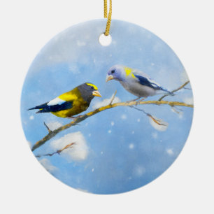Abend Grosbeak Malerei - Niedliche Original Hunde Keramik Ornament