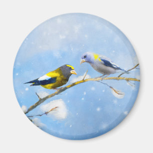 Abend Grosbeak Malerei - Niedliche Original Hunde  Magnet