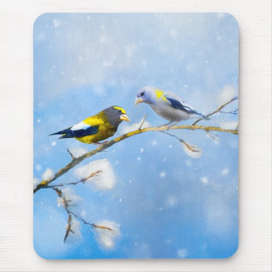 Abend Grosbeak Malerei - Niedliche Original Hunde Mousepad (Vorne)