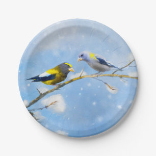 Abend Grosbeak Malerei - Niedliche Original Hunde Pappteller