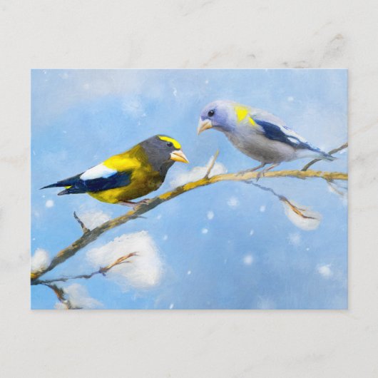 Abend Grosbeak Malerei - Niedliche Original Hunde Postkarte (Vorderseite)